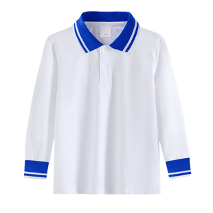 中小学生宝蓝色翻领校服polo衫长袖春秋班服儿童t恤男女打底衫05