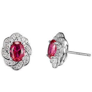 卓蝶珠宝仿鸽血红宝石耳钉显大款纯银防过敏蓝宝石仿钻女银饰耳环