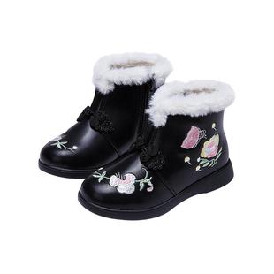 富罗迷女童靴子儿童棉靴冬季新款防滑洋气新中式小女孩加厚公主靴