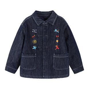 迷你巴拉巴拉男女童夹棉牛仔外套新中式儿童棉服2026春季新款童装