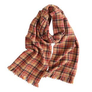 显白~LP红棕调加大纯山羊绒围巾女冬季加厚手工流苏格纹复古保暖