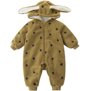 宝宝羊羔绒夹棉连体衣冬季加厚保暖红色喜庆新年衣服棉袄婴儿棉服