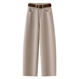 加绒弯刀牛仔裤女款秋冬2025新款高腰直筒宽松加厚保暖工装镰刀裤