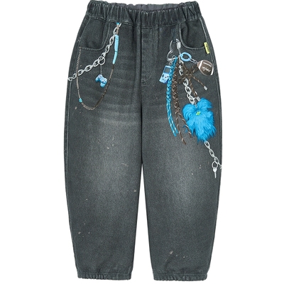 [力安同款]woobaby儿童加绒套装外套25仿牛仔软丹宁发热抗菌冬装