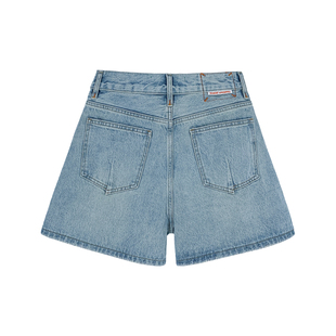 【现货】西草儿6016阔腿牛仔短裤女全棉浅蓝色2025夏全棉薄款热裤