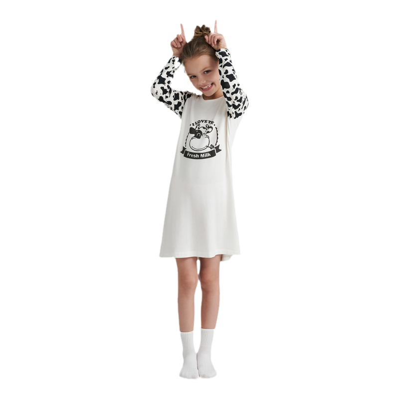 爱慕儿童A类3A抗菌睡裙奶皮长袖