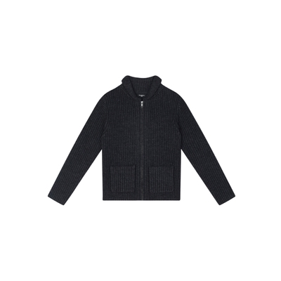 粗针翻领拉链羊毛毛衣外套