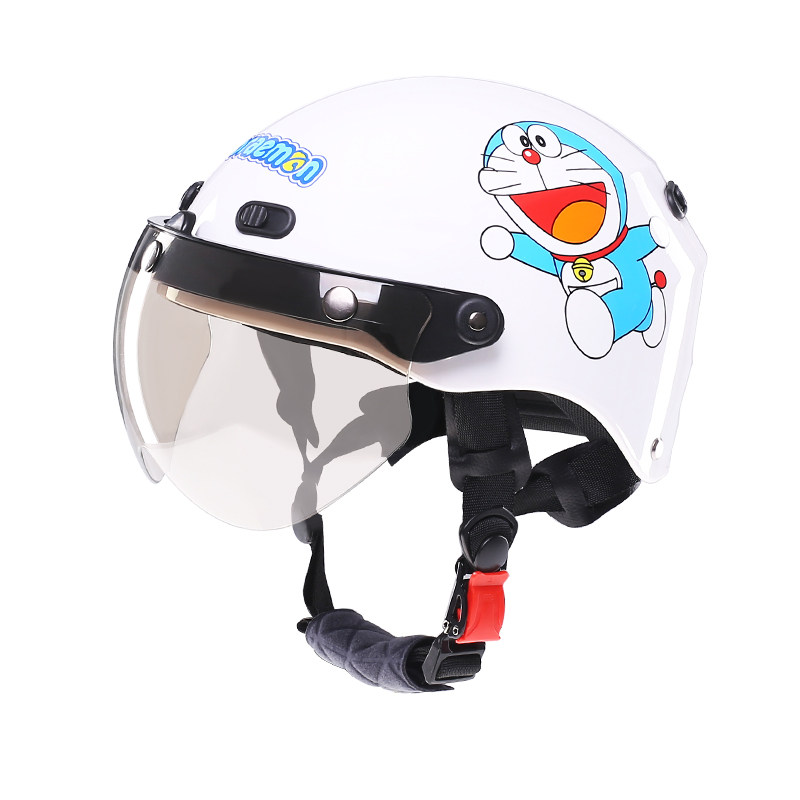 VAR新国标3C认证哆啦A梦电动摩托车头盔灰男四季通用半盔女安全帽