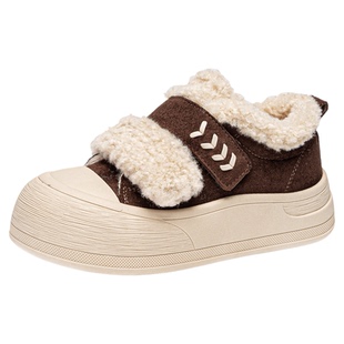 依思q厚底棉鞋冬季2026新款加绒毛毛鞋外穿复古棕色保暖板鞋女鞋