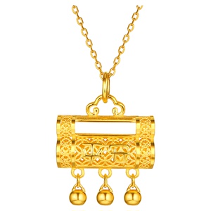 金至尊平安同心锁黄金吊坠女新款 足金999平安锁长命锁金挂坠礼物