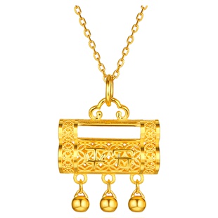 金至尊平安同心锁黄金吊坠女新款 足金999平安锁长命锁金挂坠礼物