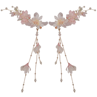 宋制汉服发饰对夹唐朝樱花古装配饰花朵流苏发夹侧边古风女款头饰