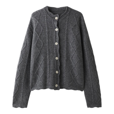 轻奢羊绒真丝针织圆领长袖开衫