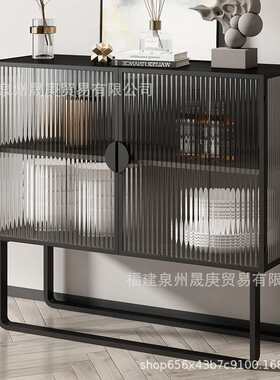 北欧厨房钢化玻璃餐边柜 简约铁艺小柜子 家用金属茶水柜储物收纳