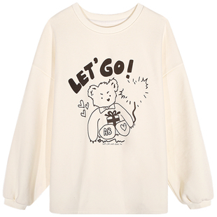 落落狷介 卫衣女款加厚白色无帽印花宽松外套2025新款加绒小个子