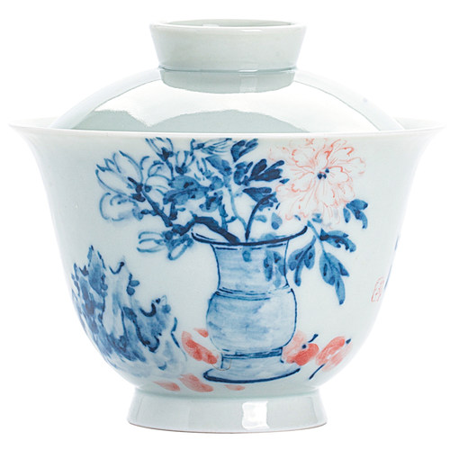 爱曼器 /山川绘瓷手绘青花清供图盖碗文人画清雅景德镇