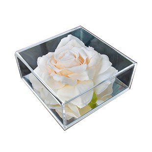 单朵玫瑰亚克力镜面展示礼盒干花保鲜花收纳盒瓷白有机玻璃方形盒