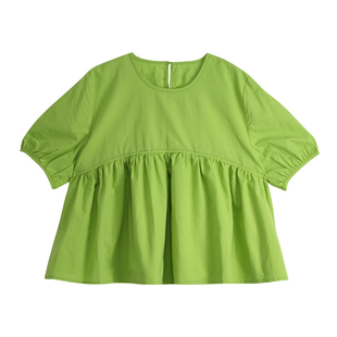 蔡爸爸原创女童装夏季小清新绿色中袖衬衫韩宽松套头上衣279+776