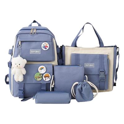 五件套高中学生双肩背包轻便女生撞色书包小学生三到六年级初中生