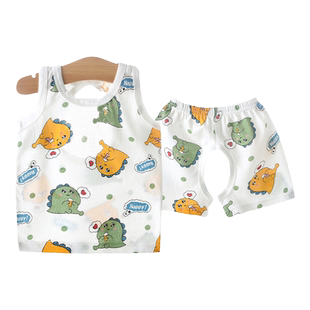 宝宝背心纯棉男女童露背分体开档套装婴儿护肚夏季无袖家居服睡衣