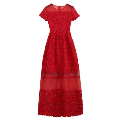本命年红色时尚蕾丝长裙子连衣裙