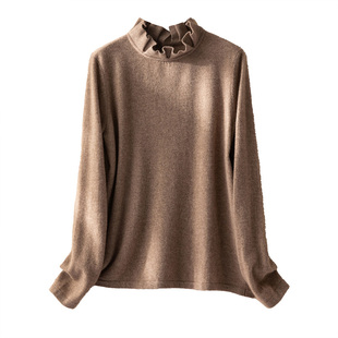 极简风 高领羊绒衫女100纯羊绒 木耳边针织衫百搭上衣打底衫