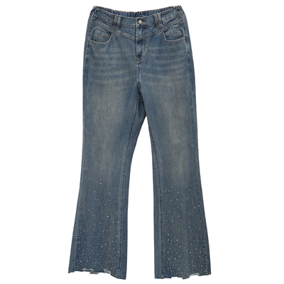 木子理想胖mm大码烫钻喇叭牛仔裤