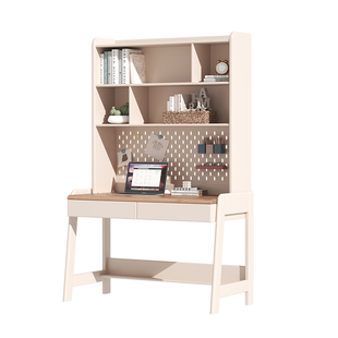 全实木书桌书架一体组合多功能儿童写字桌鹅掌楸办公桌学生学习桌