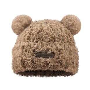 ROUIIEFAO小熊毛绒针织帽女2025新款秋冬加厚保暖套头毛线帽子潮