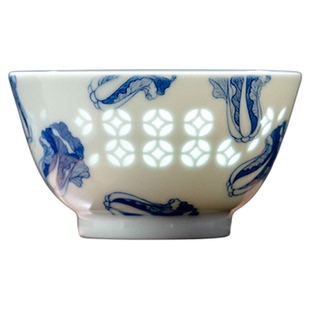 富玉窑景德镇陶瓷青花玲珑主人杯单杯高端纯手工柴窑喝茶杯礼盒装