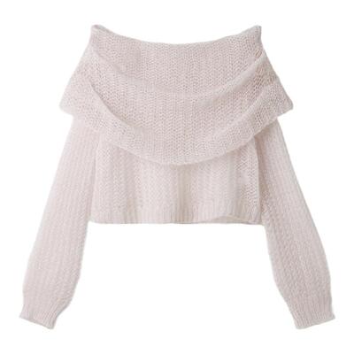 SNIDEL一字领露肩镂空针织衫