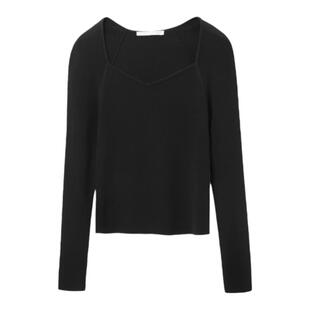 OVV Outlet秋冬新款女装羊毛混纺钻石领弹力修身套头长袖针织衫