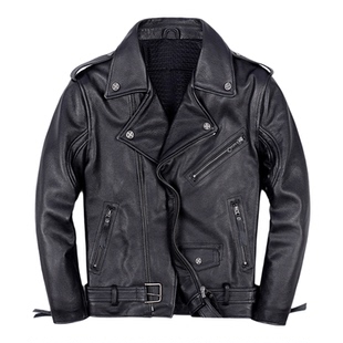 终结者2代真皮皮衣美式斜拉链皮夹克男士头层牛皮机车骑行服外套