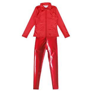 PU漆皮衣外套女直播衣服女主播套装胶衣亮色拉链翻领卫衣镜面上衣