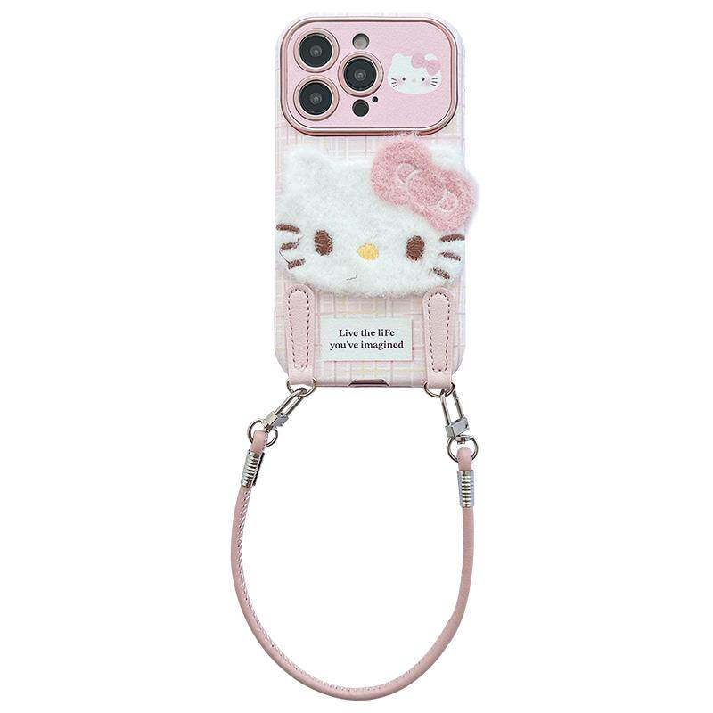 启乾 粉色格纹立体凯蒂猫iPhone17/16手机壳适用苹果15/14promax皮质软壳少女心可爱哈喽HelloKit