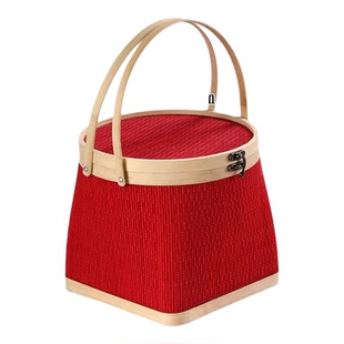 新年礼盒竹编过大礼篮子红色喜庆乔迁篮子66岁大寿结婚回礼手提篮