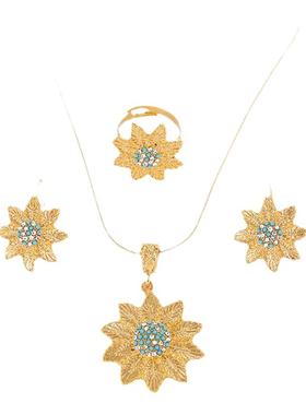 太阳花项链女时尚设计感向日葵锆石锁骨链戒指 耳环