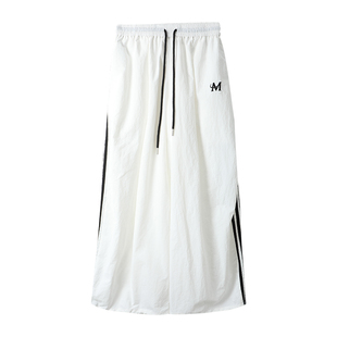 2026春季新款街头休闲风阔腿裤女宽松侧边条纹松紧腰长裤