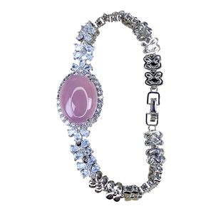 冰透玉髓手链子女款绿色镶嵌银色宝石手串翡翠色轻奢天然玛瑙首饰