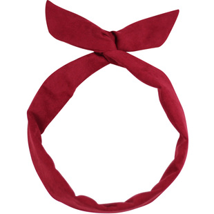 酒红麂皮绒定制韩版日系文艺复古纯色交叉兔耳朵铁丝发带发饰发箍