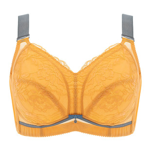 莱蜜薇金黄色内衣女薄款大胸显小文胸无钢圈调整型聚拢大码胸罩女