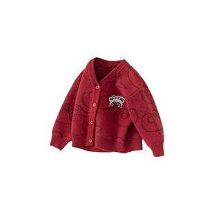 男童汉服周岁礼服男宝女童毛衣红色秋季2025新款儿童衣服国风春秋