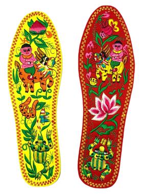刺绣麒麟送子男女通黄色鞋垫新品