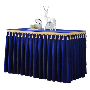 定制金丝绒吊穗会议桌布桌裙桌罩自助餐台裙寺庙佛台供桌桌布桌围