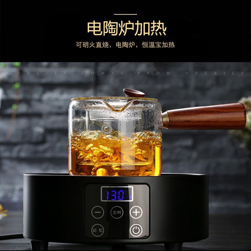 日式高硼硅耐热玻璃煮把过滤侧茶壶直觉把木茶具泡家用加厚茶壶