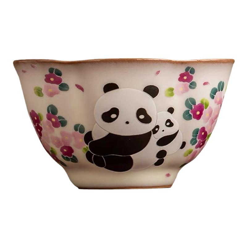 哥窑铁胎猪油冻主人杯中式熊猫功夫茶杯防烫单个高档茶盏花口杯