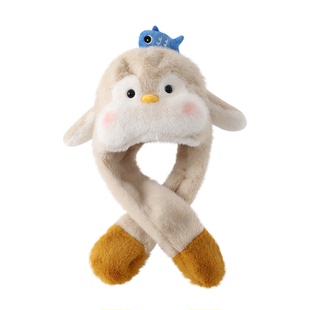 耳朵会动的儿童帽子围巾一体两件套男女宝宝秋冬季保暖加厚毛绒帽