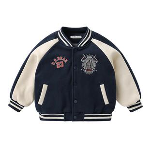 右欧男童女童加绒棒球服外套学院风冬季新款童装儿童保暖厚款棉服