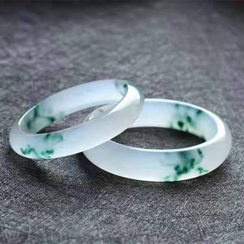 飘花手镯绿色飘花透手镯冰和田玉气质手镯飘翡翠花高高雅致