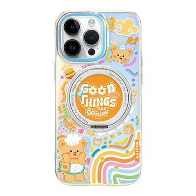MASFEIL × 小黄熊涂鸦适用苹果17Promax手机壳新款Lo5磁吸带支架iPhone16Pro保护套15支点好看14高级女13pm